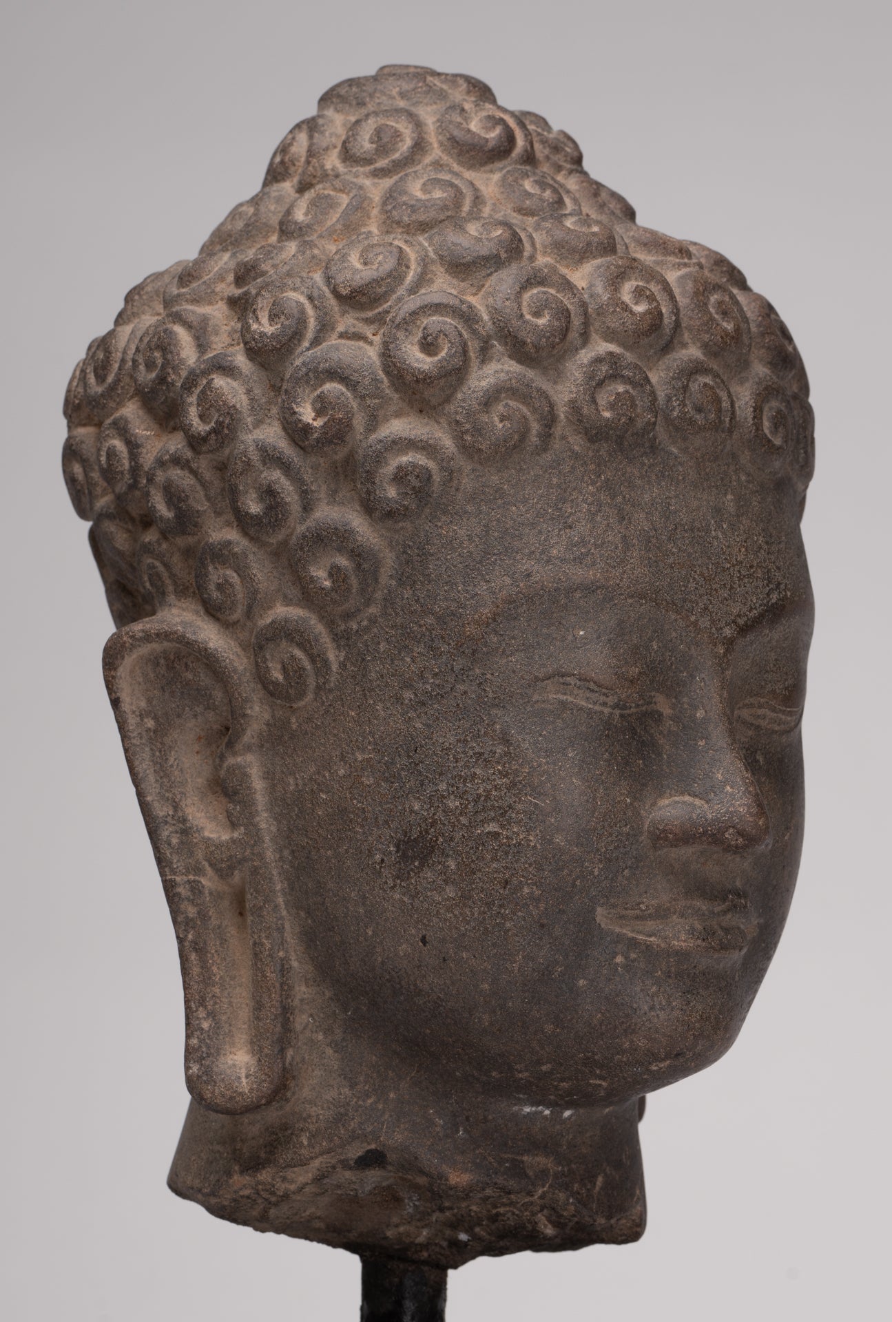 Stone Buddha Statue - Antique Khmer Style Stone Phnom Da Buddha Head - 34cm/14"