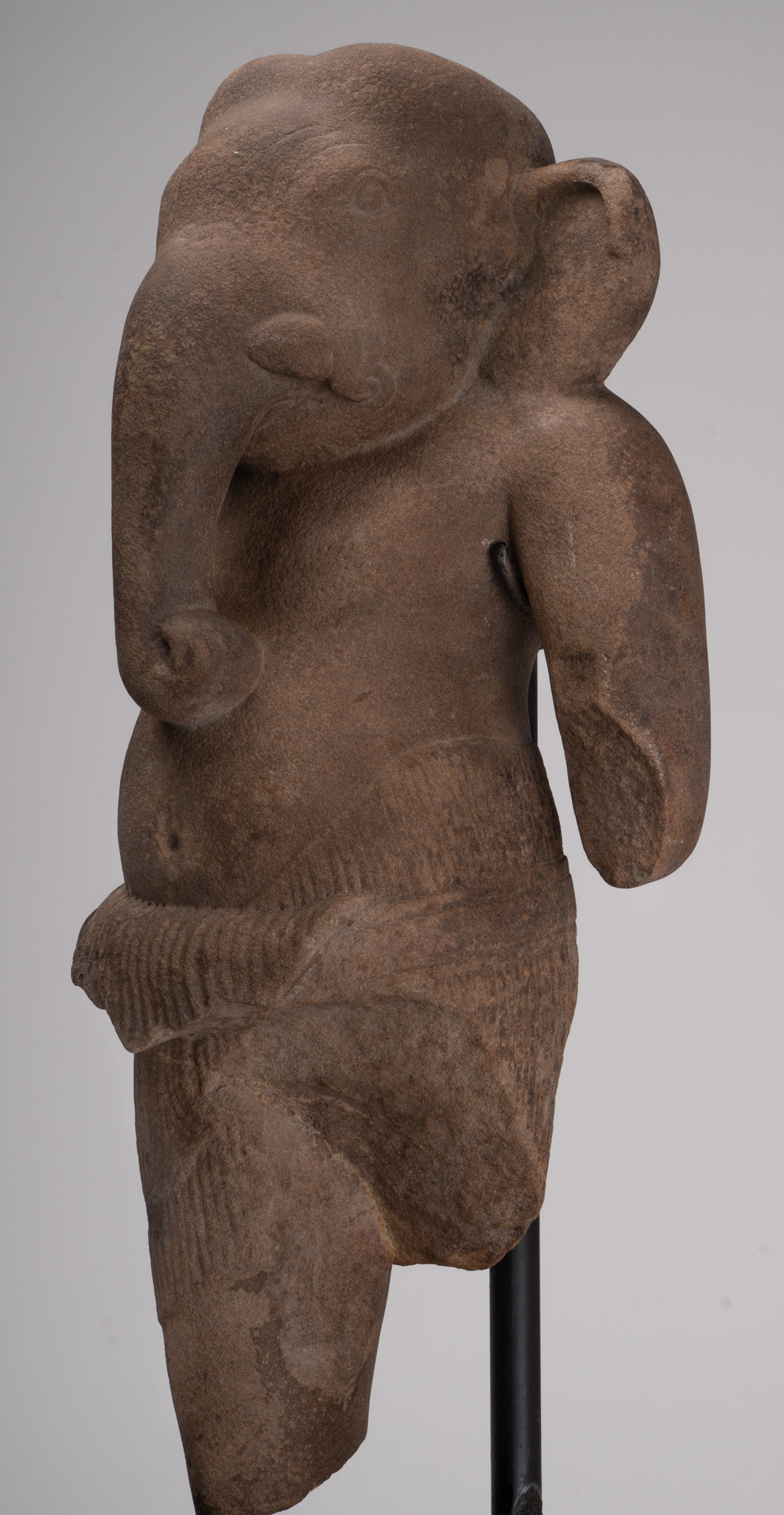 Ganesha Statue - Antique Khmer Style Stone Bayon Mounted Ganesha Torso Statue - 61cm/24"