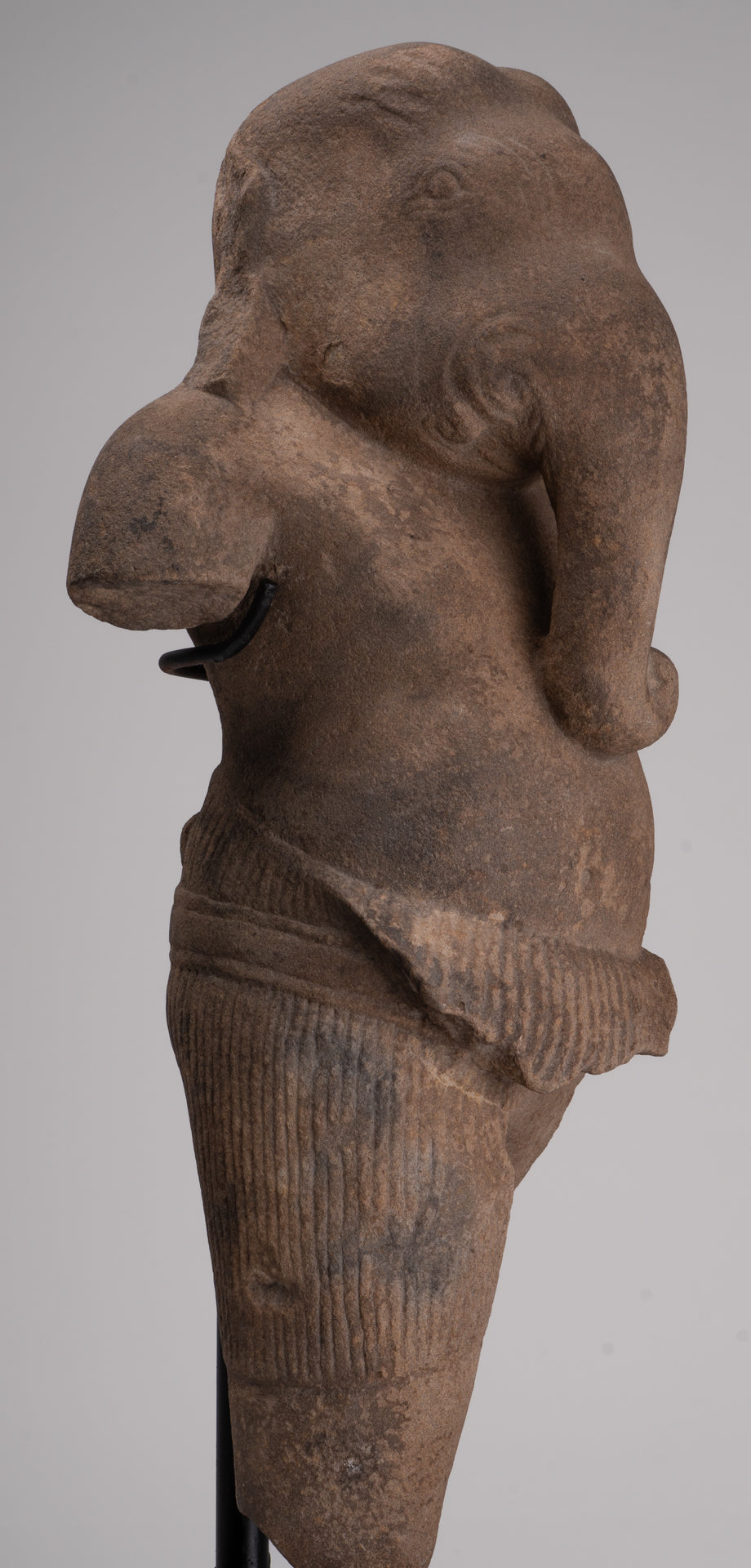 Ganesha Statue - Antique Khmer Style Stone Bayon Mounted Ganesha Torso Statue - 61cm/24"