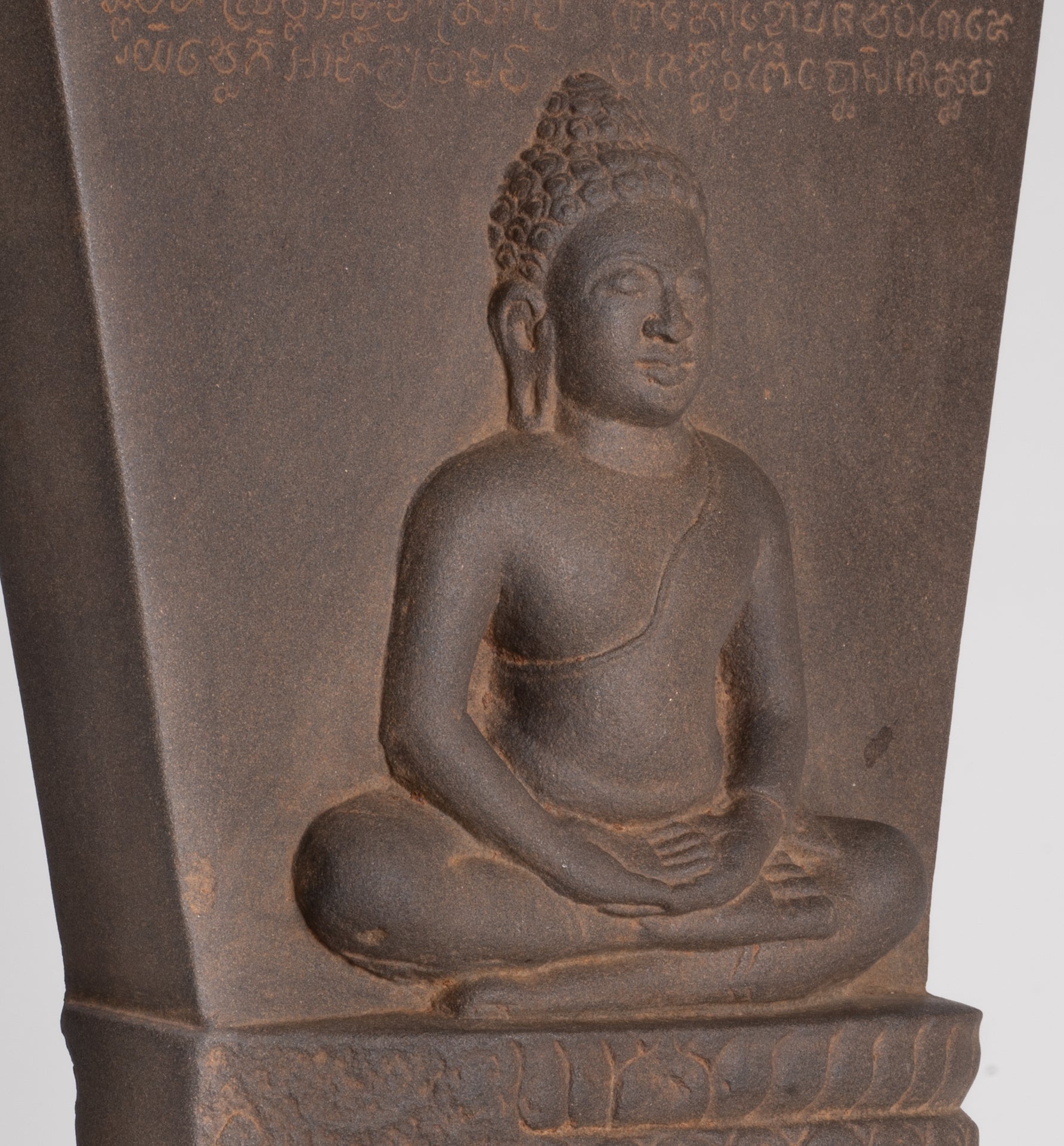 Buddha Statue - Antique Khmer Style Stone Stele Seated Meditation Buddha Statue - 46cm/18"