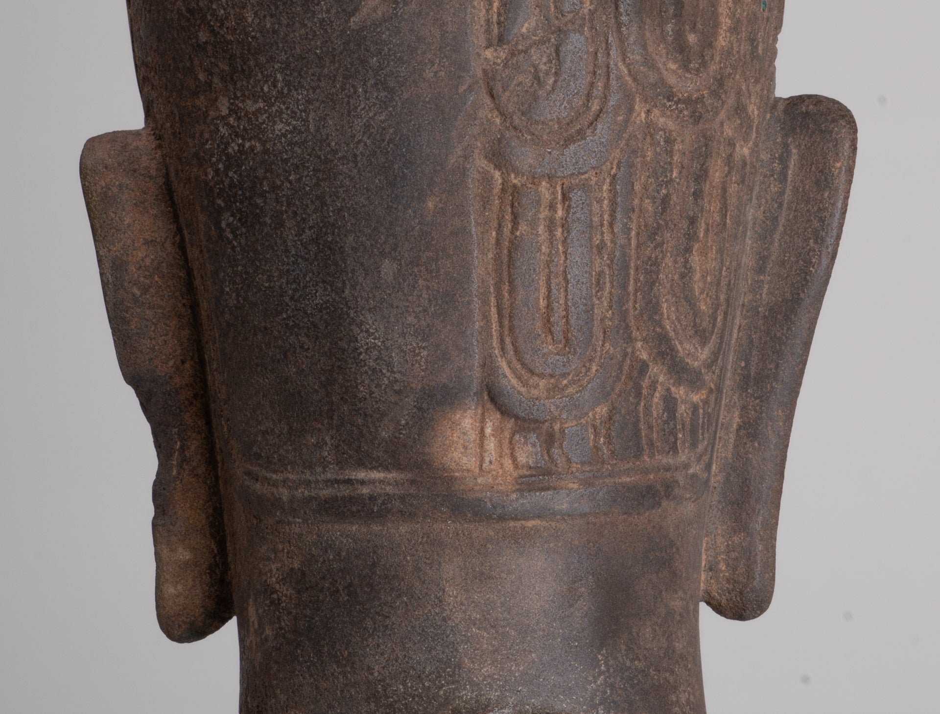 HariHara Statue - Antique Phnom Da Style Stone Khmer Hari Hara or Vishnu & Shiva Head - 43cm/17"