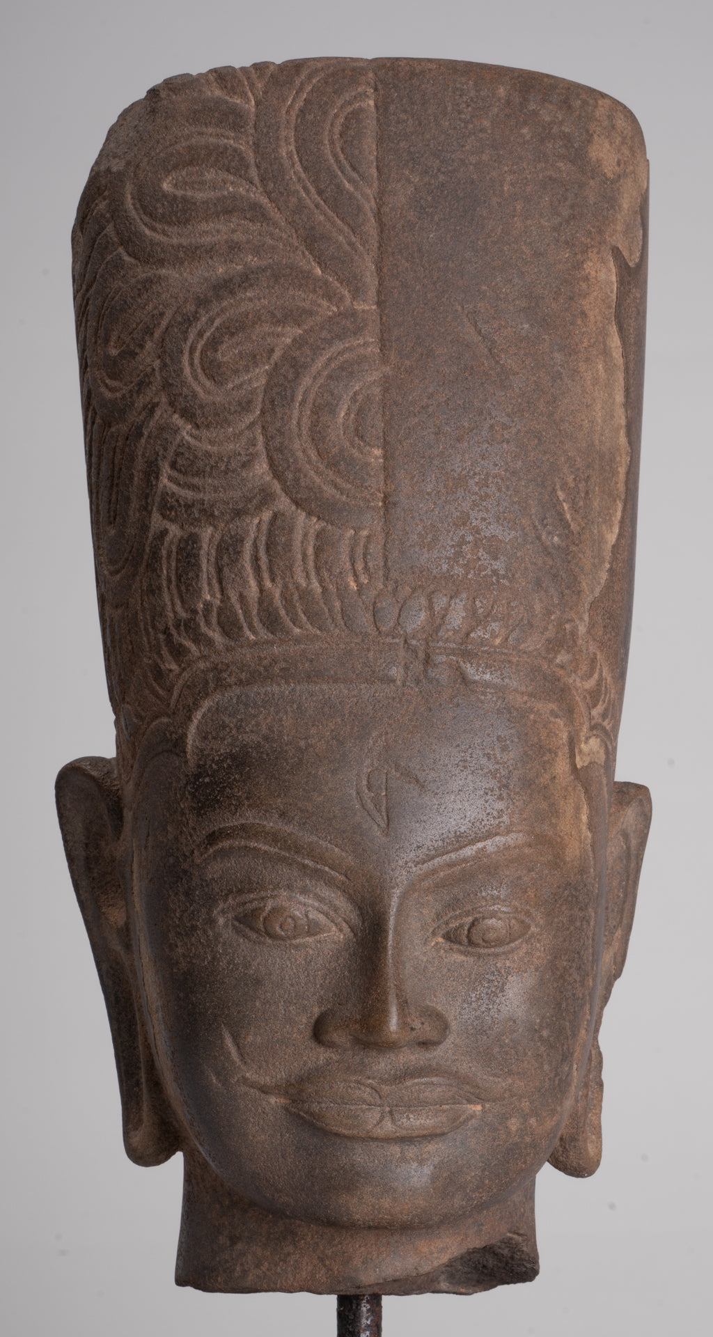HariHara Statue - Antique Phnom Da Style Stone Khmer Hari Hara or Vishnu & Shiva Head - 43cm/17"