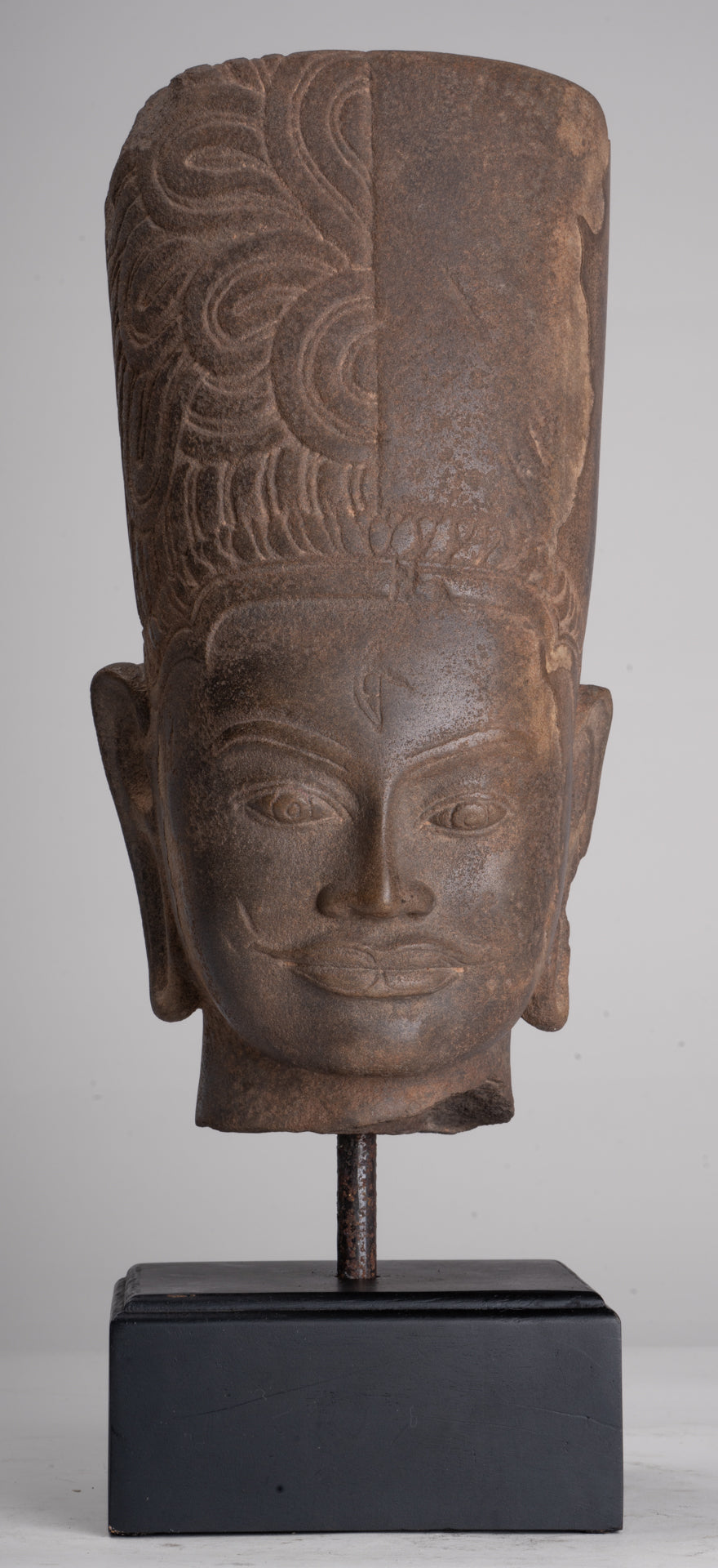 HariHara Statue - Antique Phnom Da Style Stone Khmer Hari Hara or Vishnu & Shiva Head - 43cm/17"