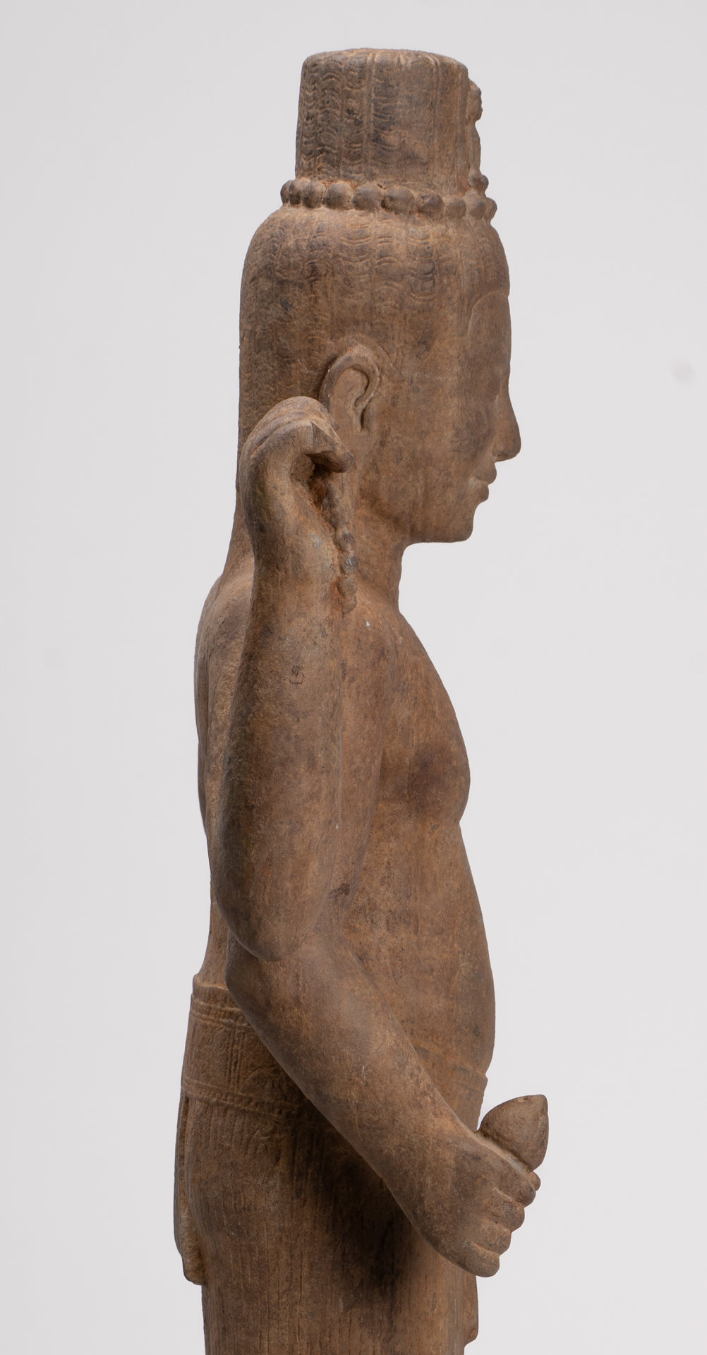 Antique Khmer Style Stone Koh Ker Standing Bodhisattva Avalokitesvara Statue - 91cm/36"