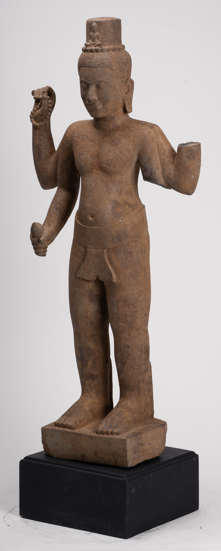 Antique Khmer Style Stone Koh Ker Standing Bodhisattva Avalokitesvara Statue - 91cm/36"