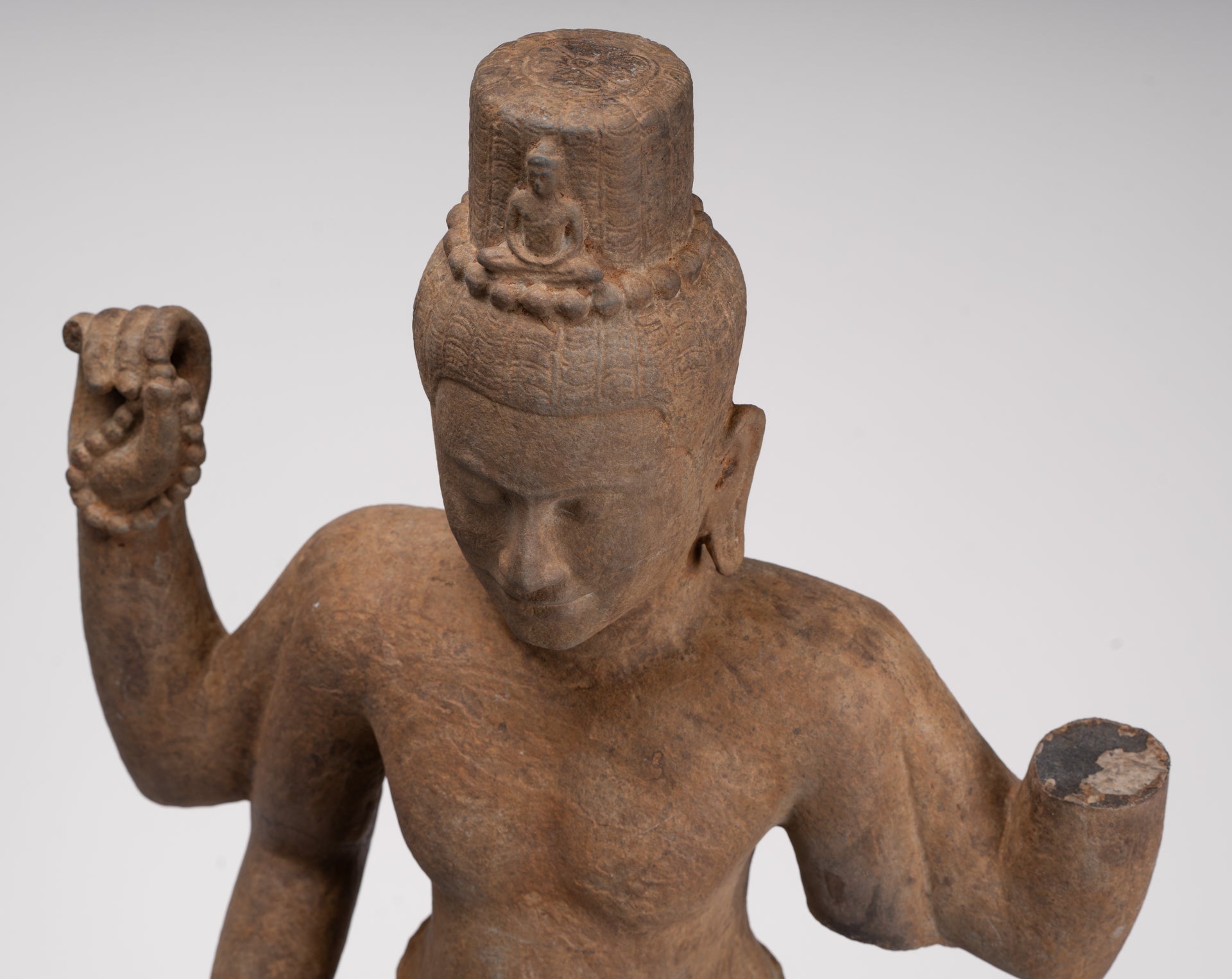 Antique Khmer Style Stone Koh Ker Standing Bodhisattva Avalokitesvara Statue - 91cm/36"