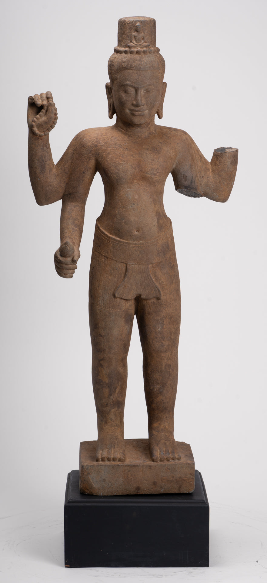 Antique Khmer Style Stone Koh Ker Standing Bodhisattva Avalokitesvara Statue - 91cm/36"