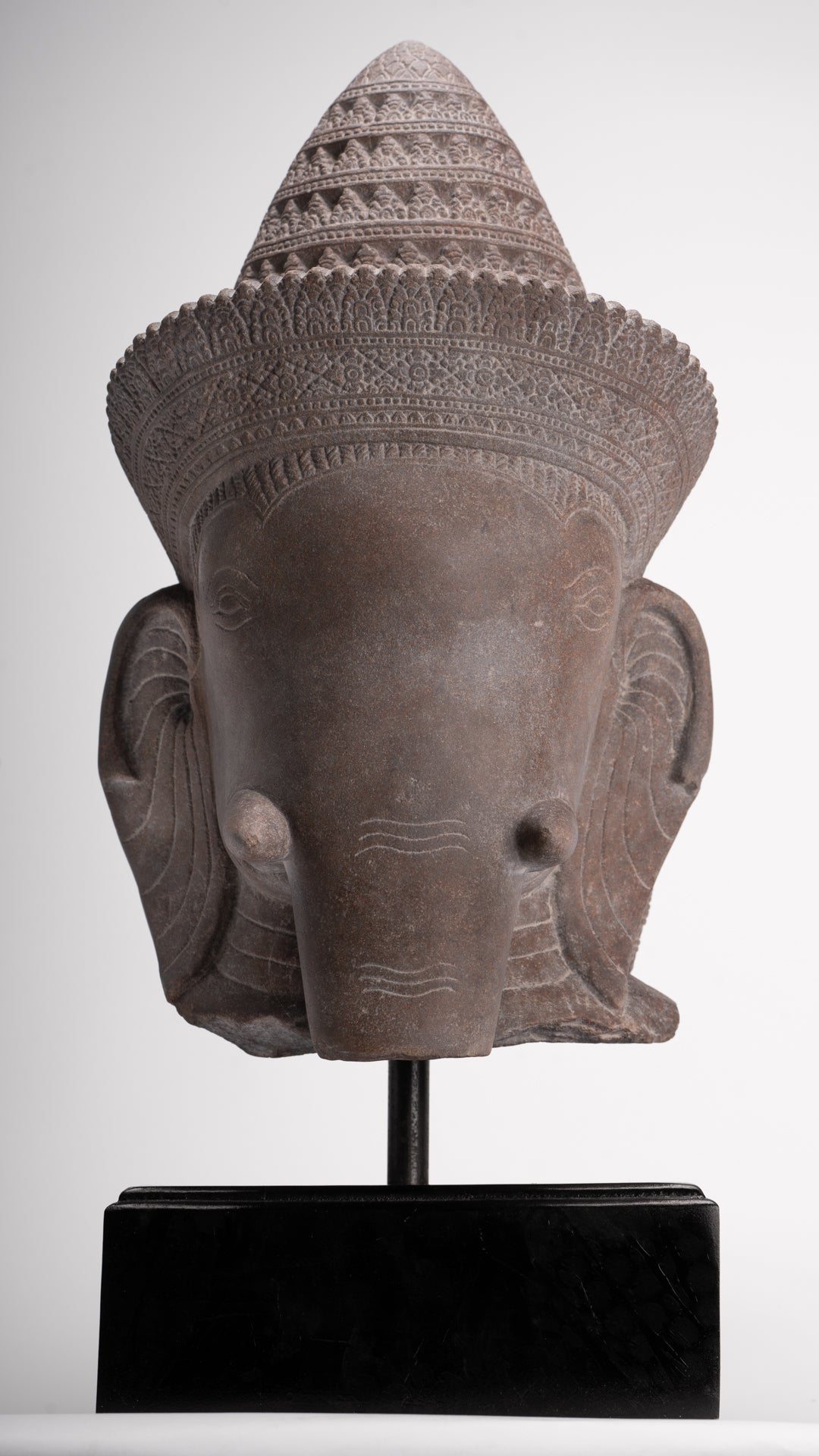 Shiva Ganesha Statue - Antique Banteay Srei Style Khmer Stone Shiva & Ganesha Statue Head - 54cm/22"