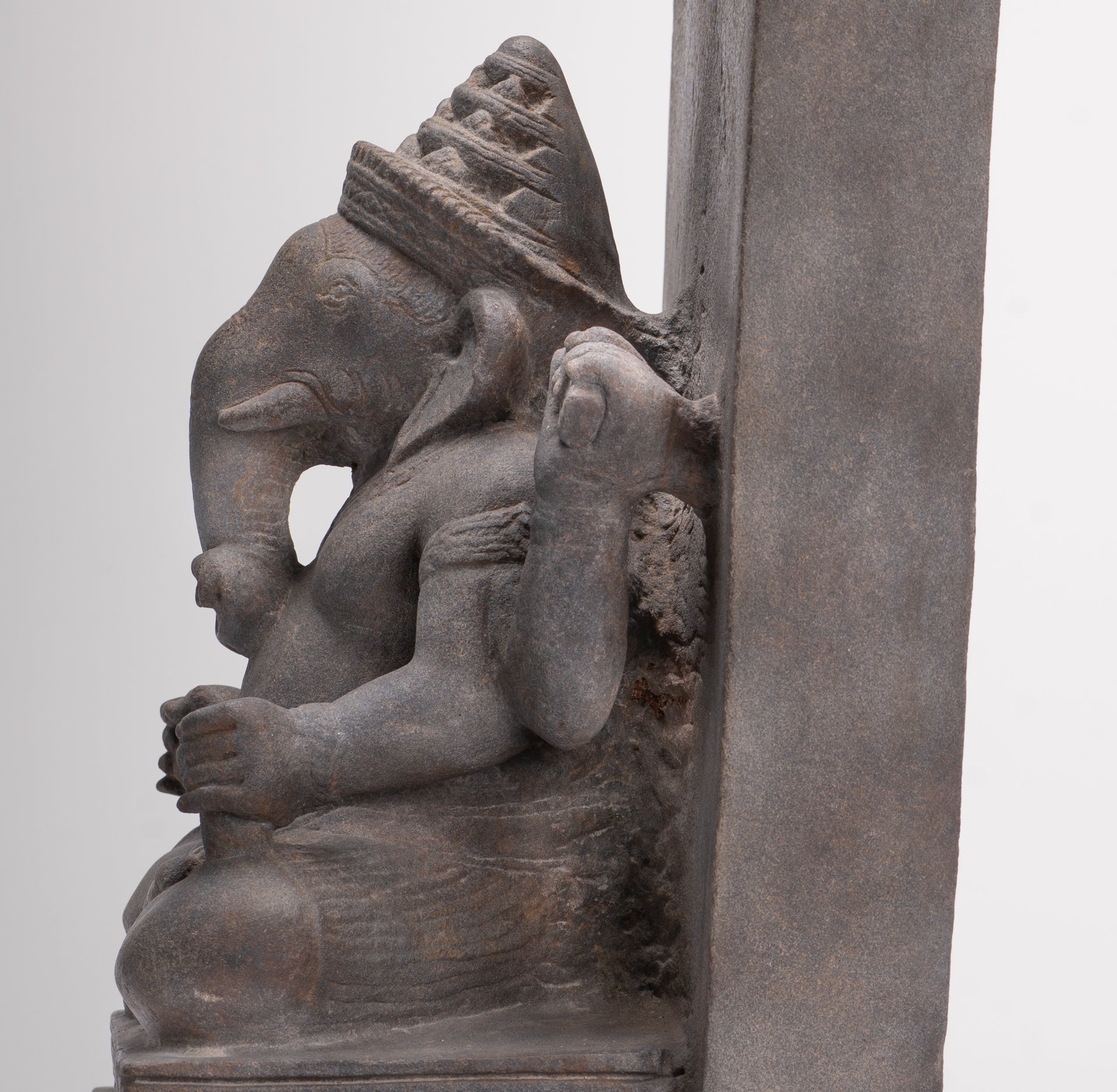 Ganesha Statue - Antique Khmer Style Angkor Wat Stone Stele Ganesh Statue - 63cm/25"