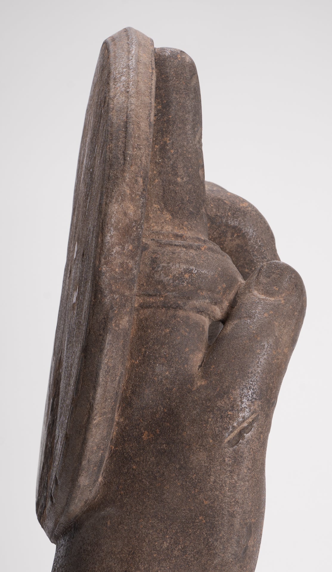 Jayavarman Statue - Antique Khmer Style Stone Bayon Mounted Jayavarman Bodyguard Shield Statue - 69cm/28"