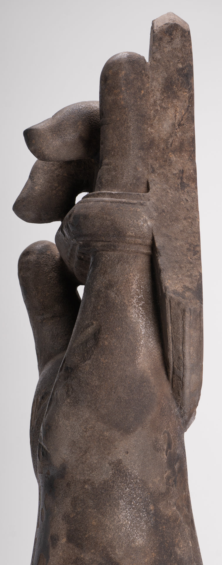 Jayavarman Statue - Antique Khmer Style Stone Bayon Mounted Jayavarman Bodyguard Shield Statue - 69cm/28"