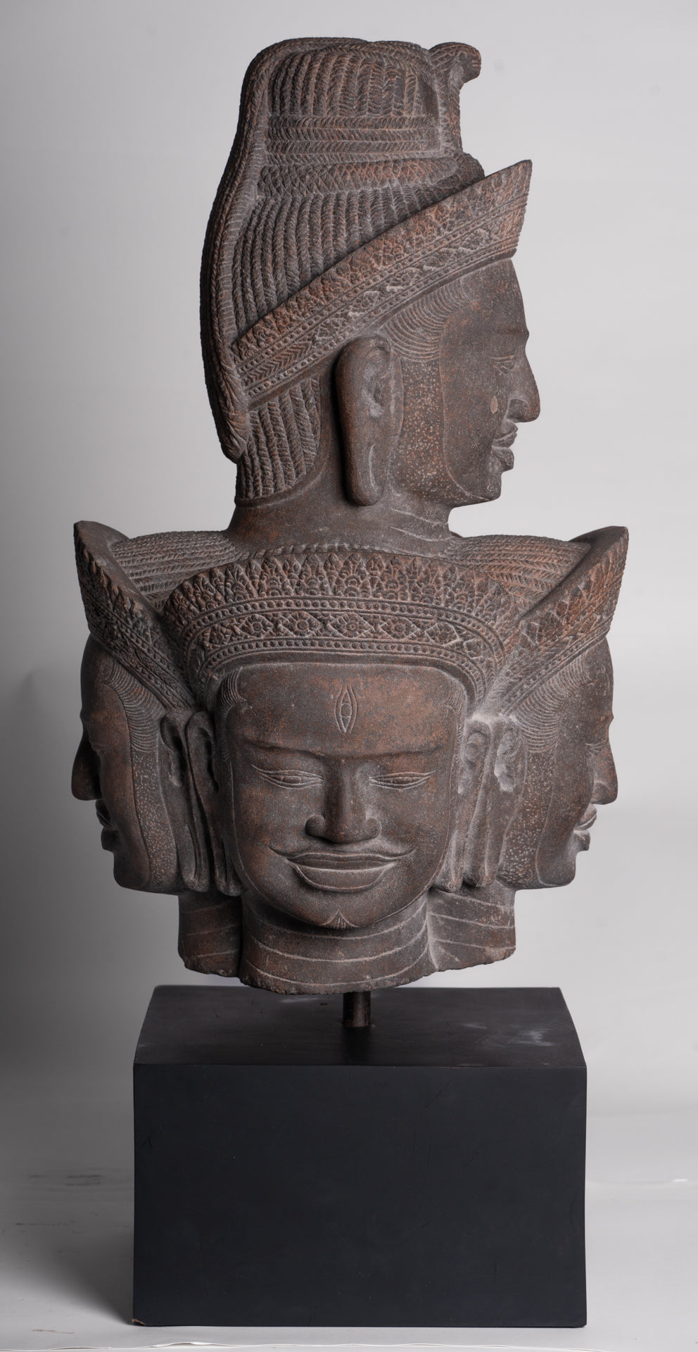 Shiva Statue - Antique Angkor Style Khmer Stone Pancha-Mukha Shiva Statue - The Destroyer - 72cm/29"