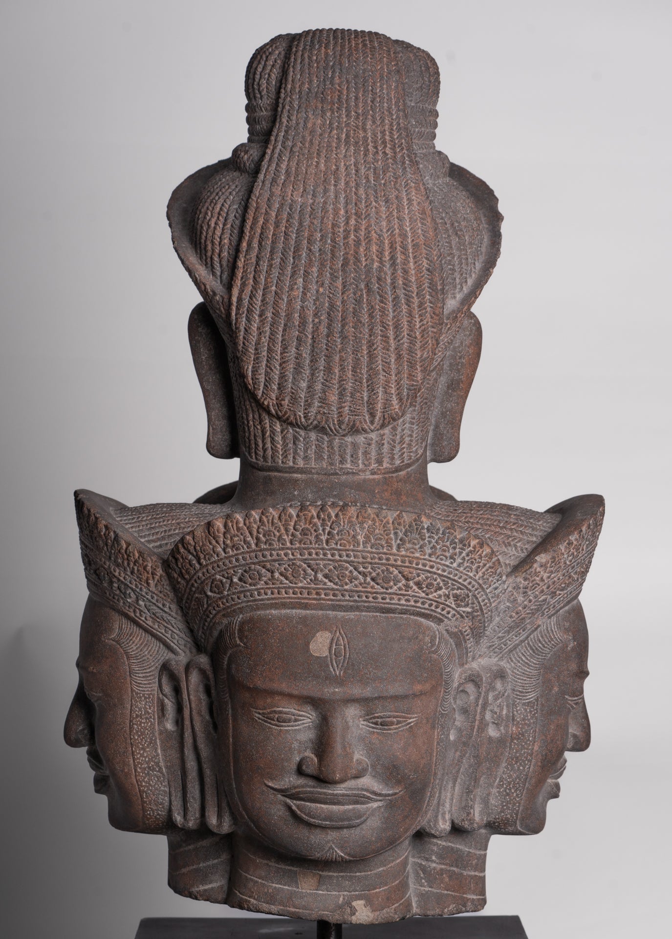 Shiva Statue - Antique Angkor Style Khmer Stone Pancha-Mukha Shiva Statue - The Destroyer - 72cm/29"