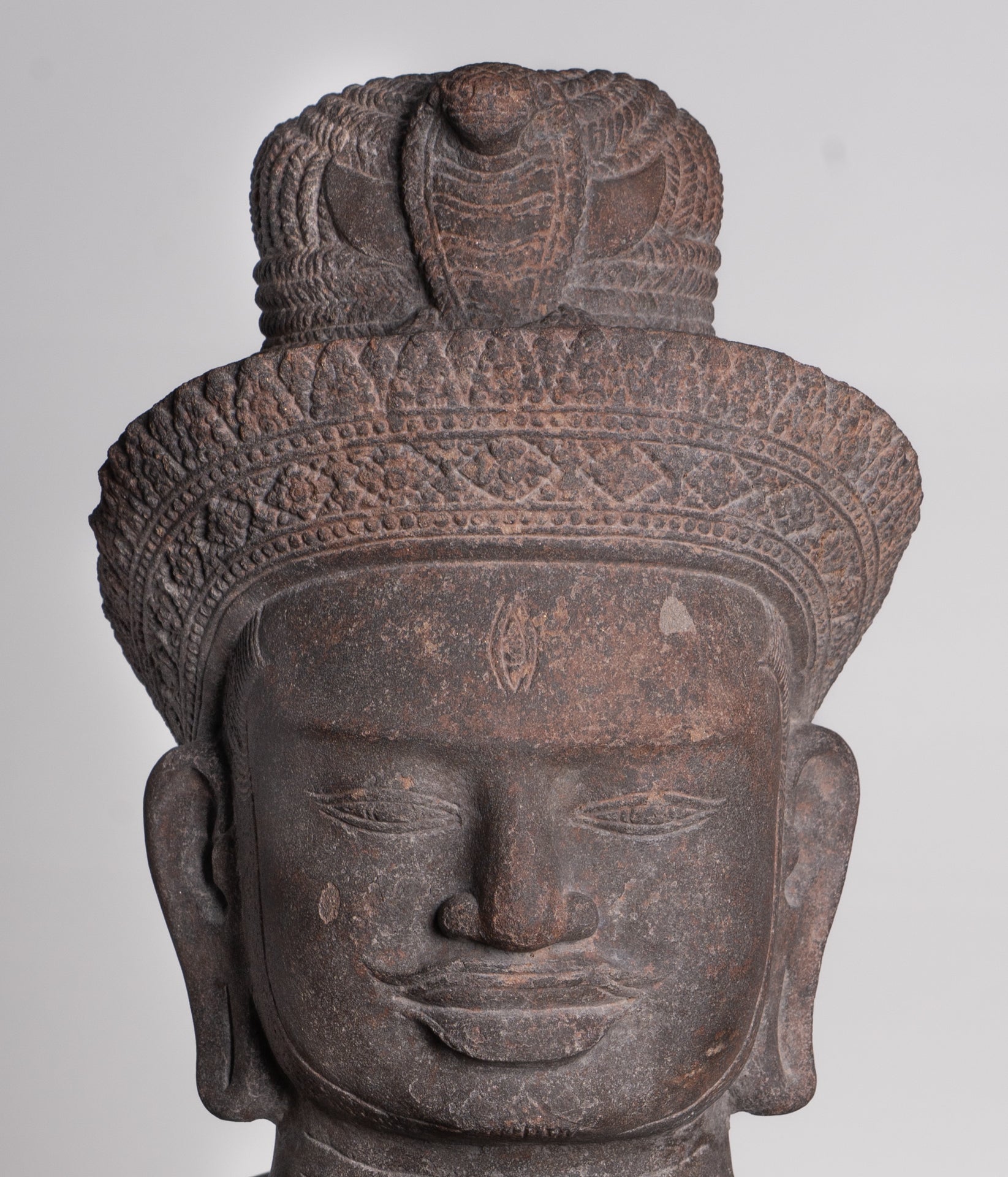 Shiva Statue - Antique Angkor Style Khmer Stone Pancha-Mukha Shiva Statue - The Destroyer - 72cm/29"