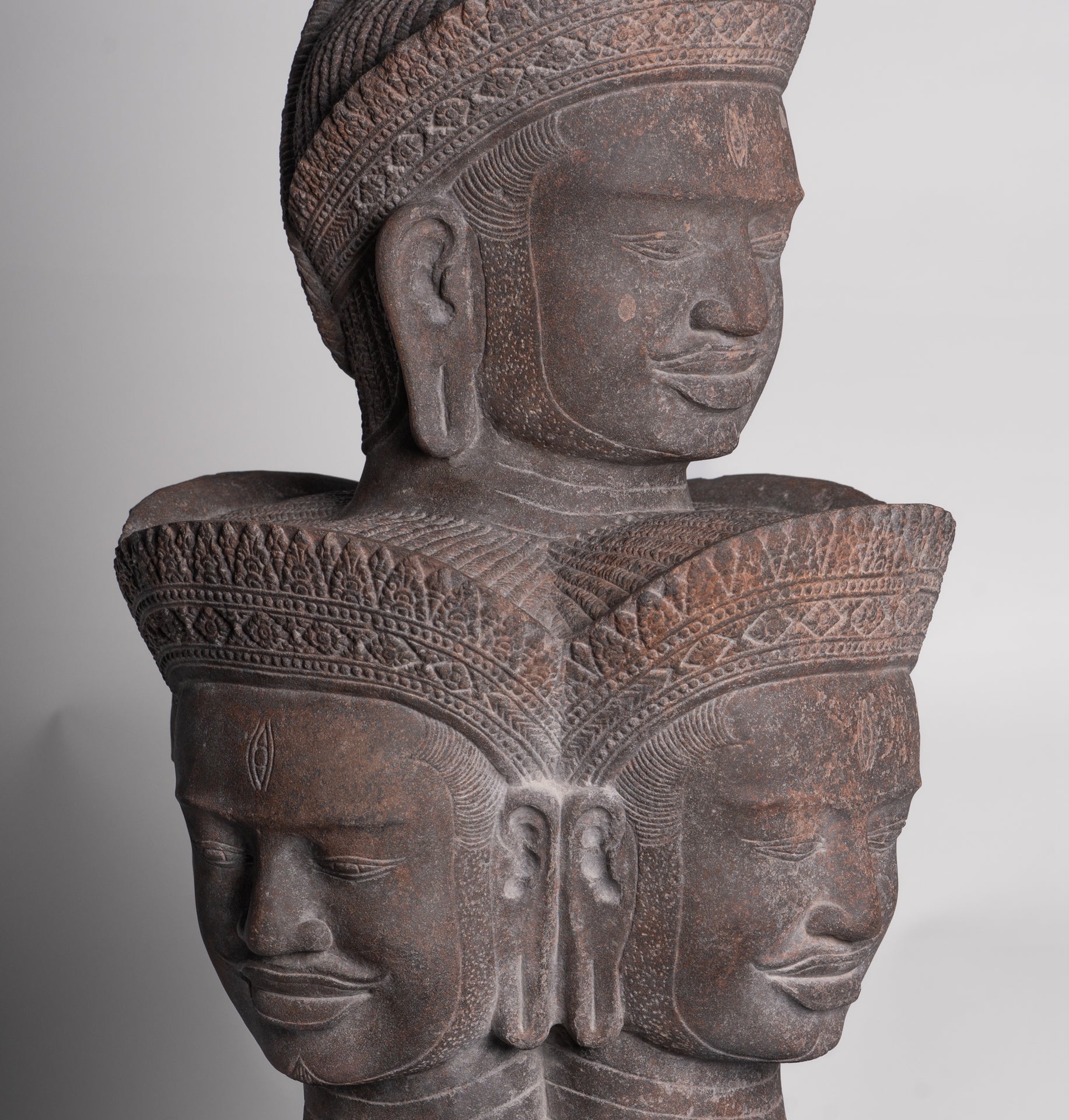 Shiva Statue - Antique Angkor Style Khmer Stone Pancha-Mukha Shiva Statue - The Destroyer - 72cm/29"