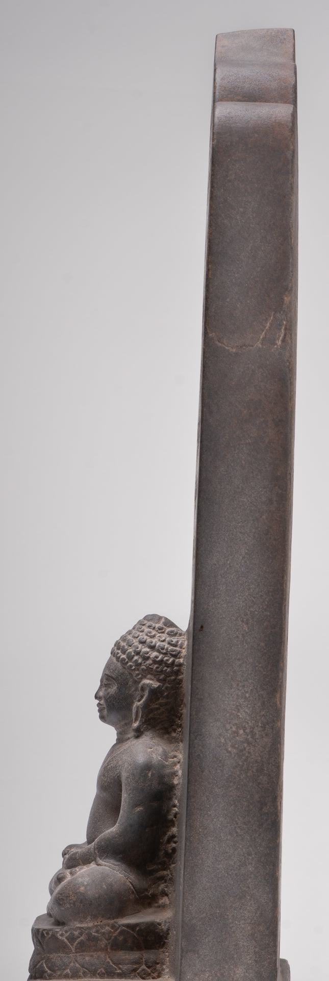 Buddha Statue - Antique Khmer Style Stone Stele Seated Meditation Buddha Statue - 61cm/24"