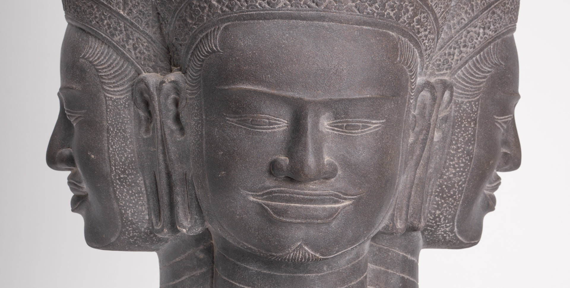 Brahma Statue - Antique Khmer Style Koh Ker Mounted Stone Brahma Head - Hindu God Creation - 60cm/24"
