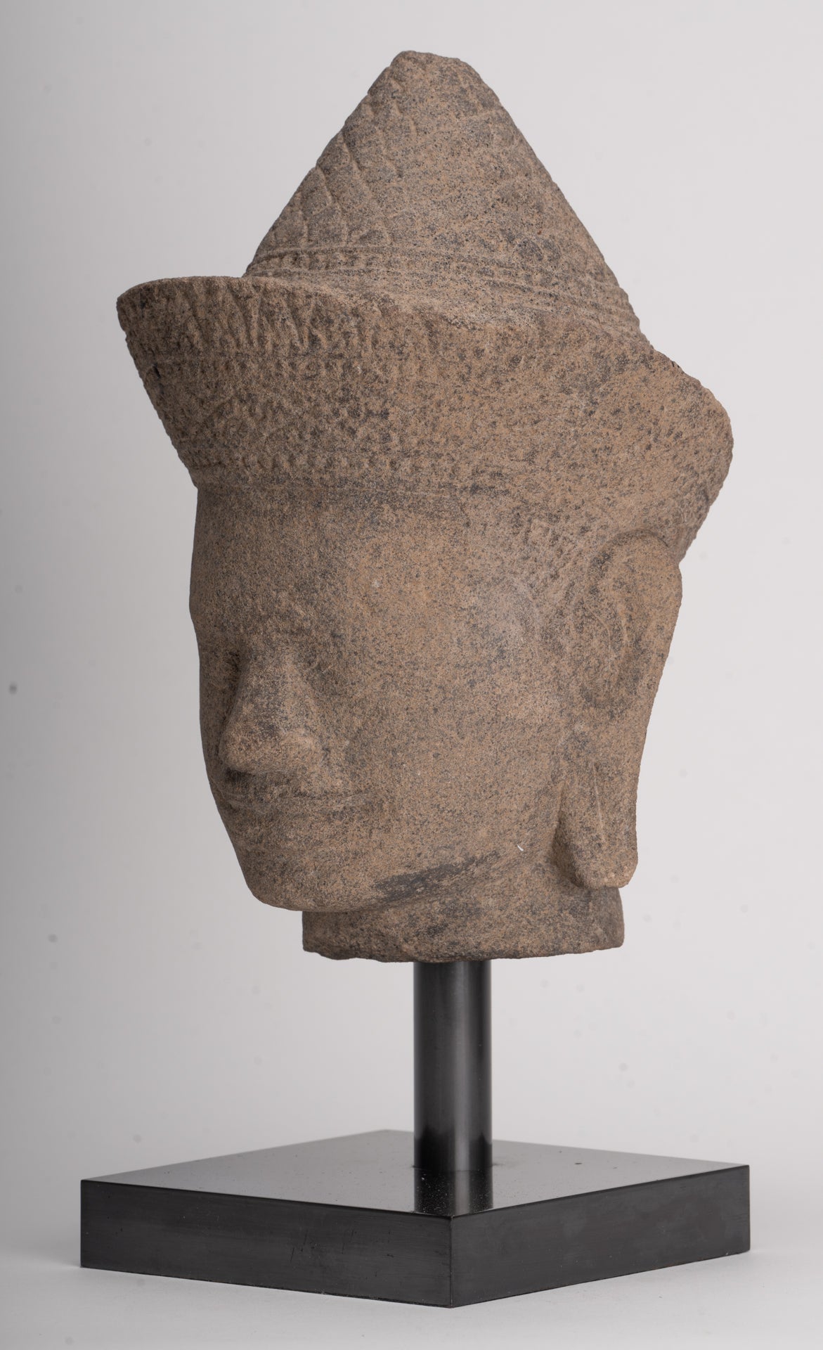 Antique Angkor Wat Style Stone Khmer Vishnu Head - 29cm / 12"