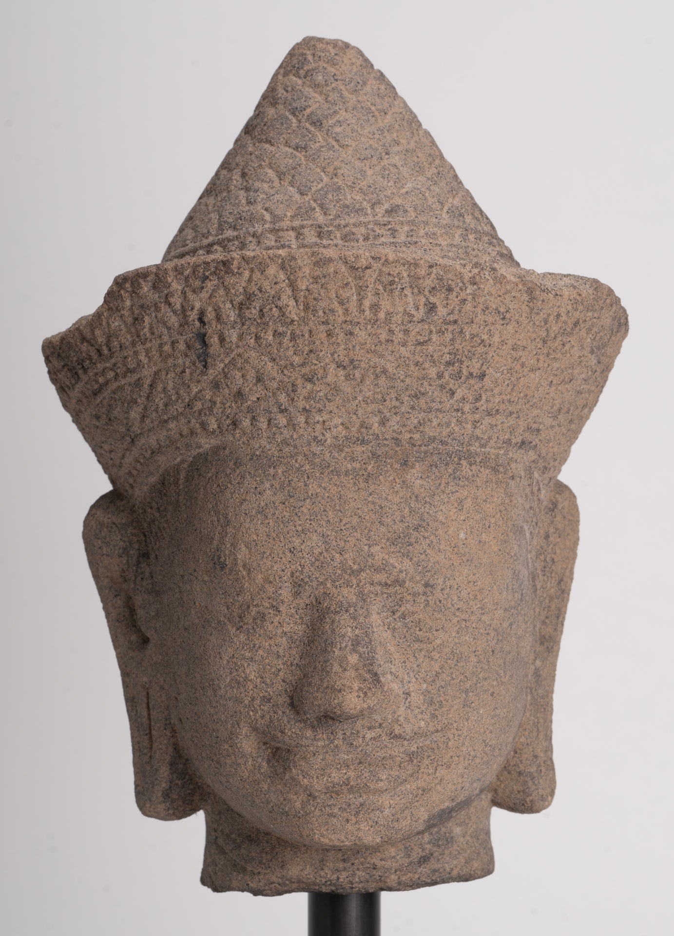 Antique Angkor Wat Style Stone Khmer Vishnu Head - 29cm / 12"
