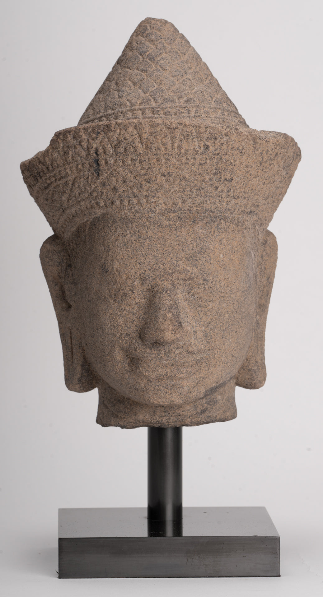 Antique Angkor Wat Style Stone Khmer Vishnu Head - 29cm / 12"