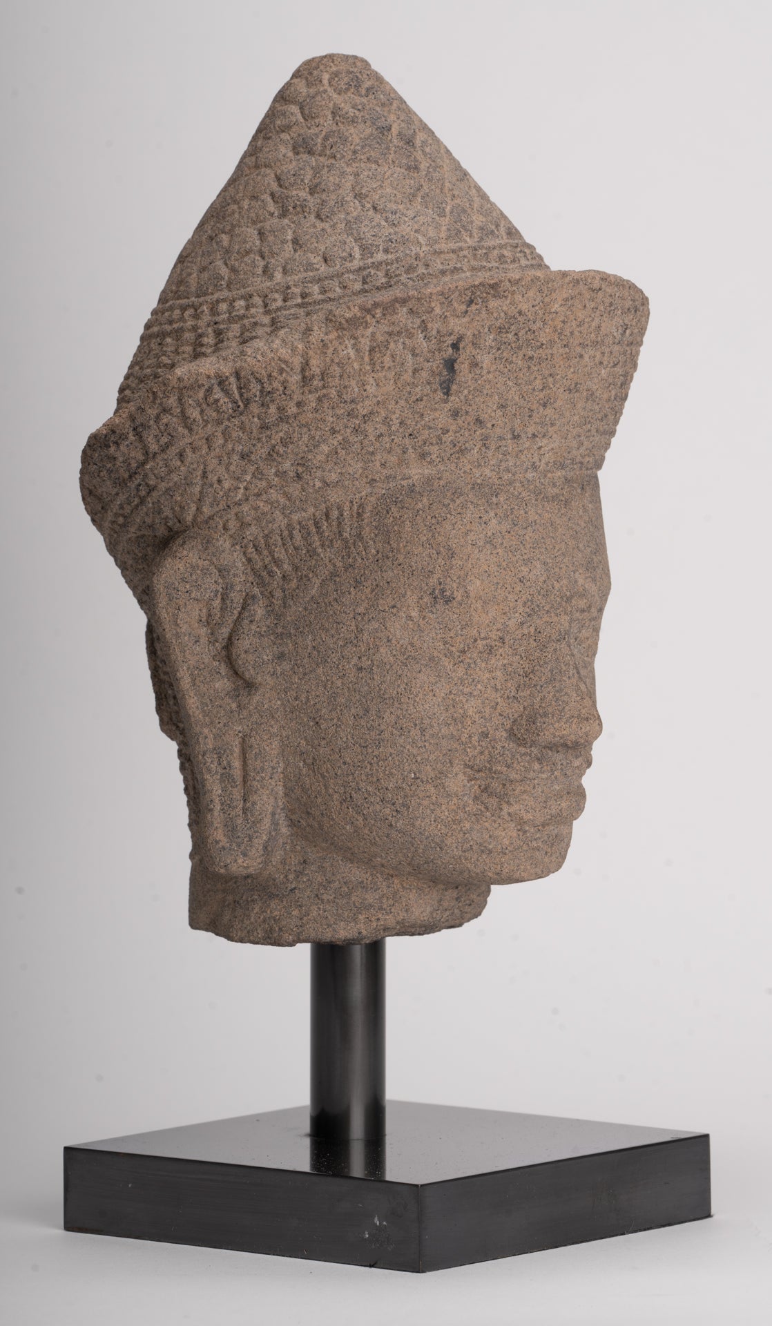 Antique Angkor Wat Style Stone Khmer Vishnu Head - 29cm / 12"