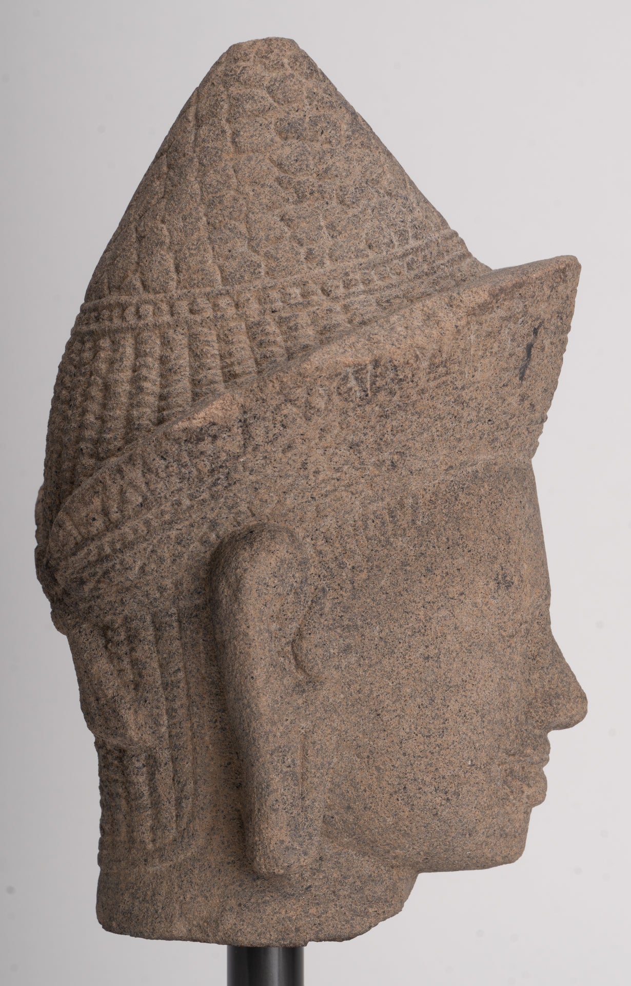 Antique Angkor Wat Style Stone Khmer Vishnu Head - 29cm / 12"