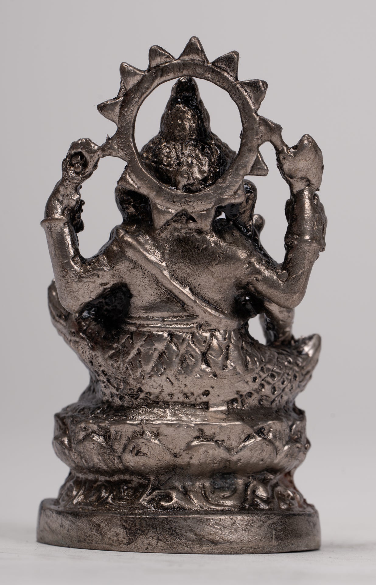 Ganesha Statue - Antique Thai Style Bronze Seated Silver Ganesha Statue - 10cm/4"