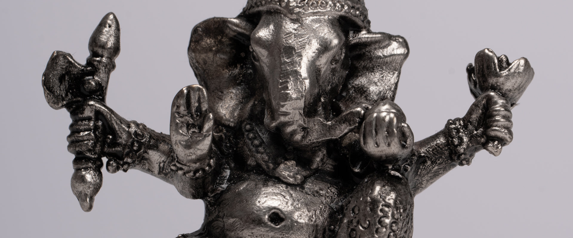 Ganesha Statue - Antique Thai Style Bronze Seated Silver Ganesha Statue - 8cm/3"