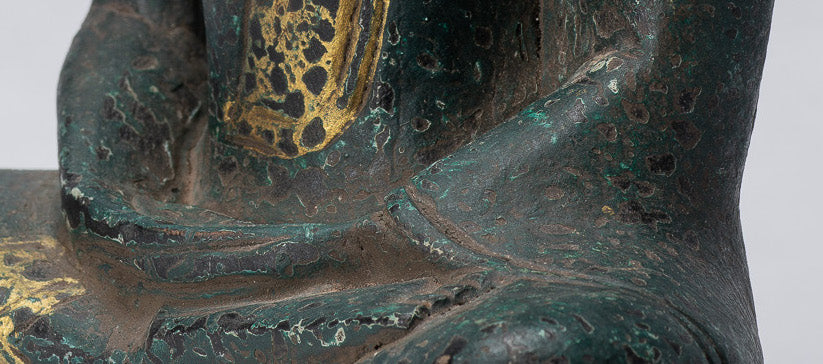 Escultura de Buda - Estatua de Buda de madera de estilo jemer antiguo Dhyana Meditation Mudra - 21 cm/8 "