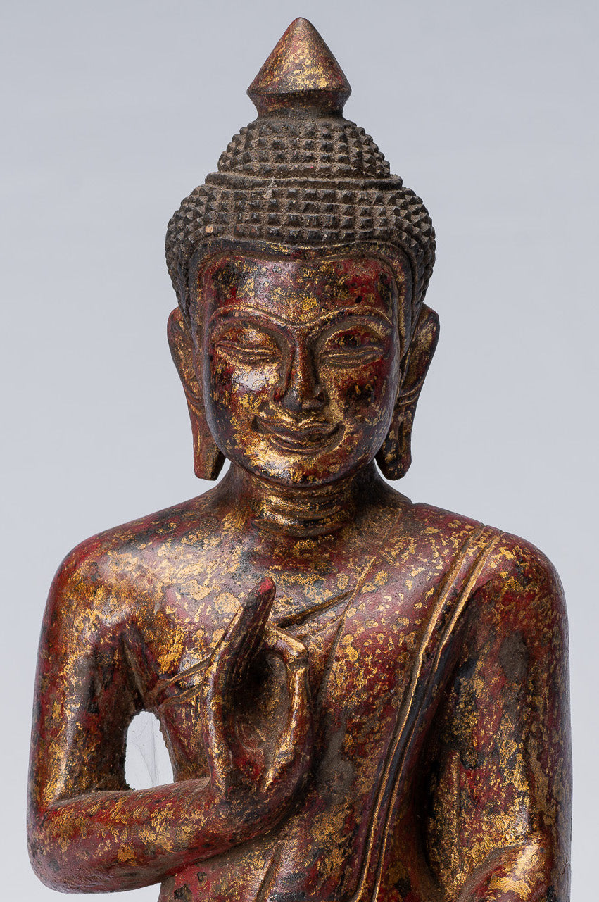 Escultura de Buda - Buda - Estatua de Buda de madera de estilo jemer antiguo de estilo jemer enseñando Mudra - 27 cm/11 "