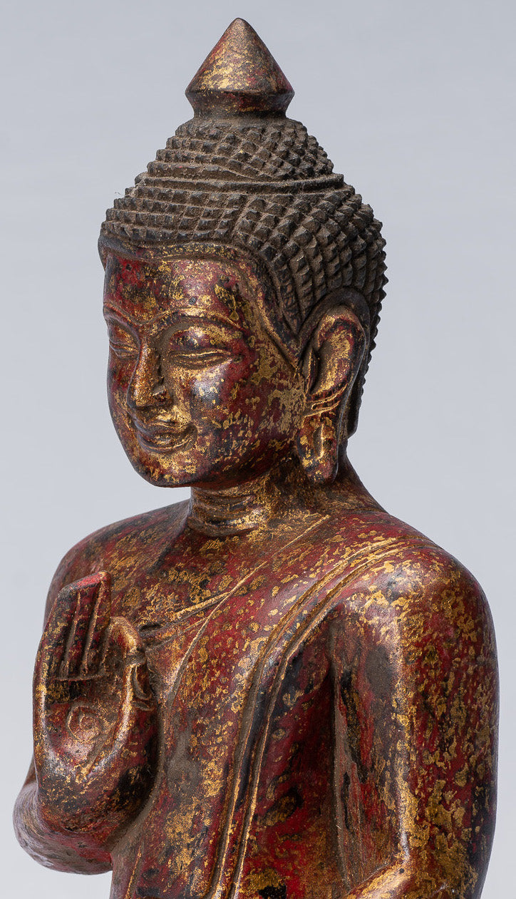 Escultura de Buda - Buda - Estatua de Buda de madera de estilo jemer antiguo de estilo jemer enseñando Mudra - 27 cm/11 "