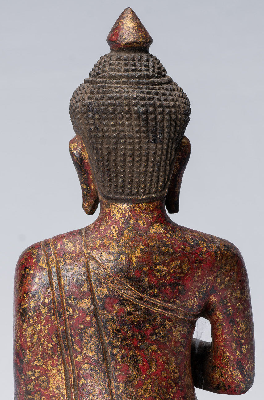 Escultura de Buda - Buda - Estatua de Buda de madera de estilo jemer antiguo de estilo jemer enseñando Mudra - 27 cm/11 "