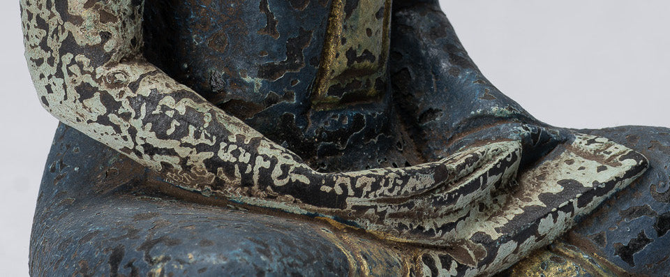 Buddha Sculpture - Antique Khmer in stile Khmer Seduto Buddha Statue Dhyana Meditation Mudra - 21 cm/8 "