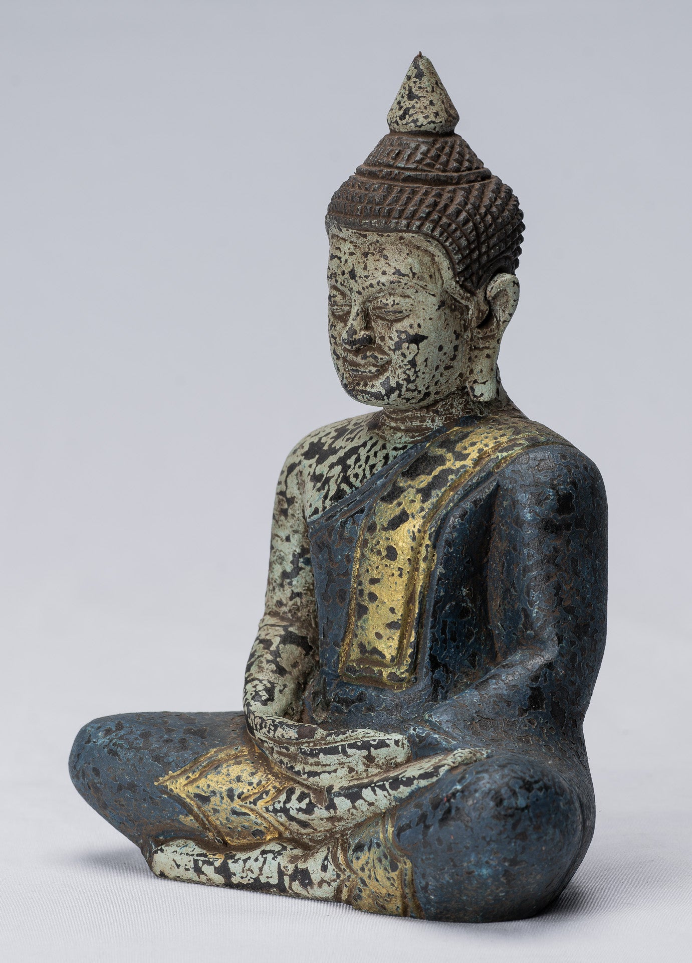 Buddha Sculpture - Antique Khmer in stile Khmer Seduto Buddha Statue Dhyana Meditation Mudra - 21 cm/8 "