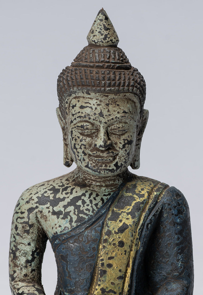 Buddha Sculpture - Antique Khmer in stile Khmer Seduto Buddha Statue Dhyana Meditation Mudra - 21 cm/8 "