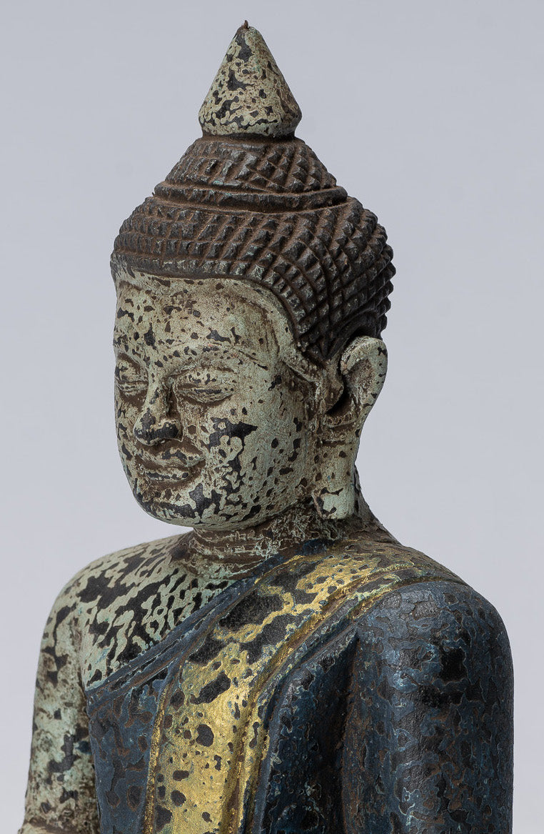 Buddha Sculpture - Antique Khmer in stile Khmer Seduto Buddha Statue Dhyana Meditation Mudra - 21 cm/8 "