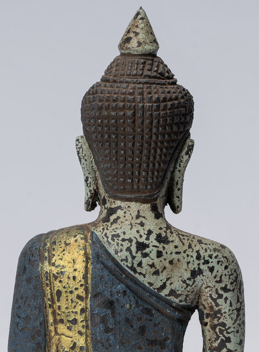 Buddha Sculpture - Antique Khmer in stile Khmer Seduto Buddha Statue Dhyana Meditation Mudra - 21 cm/8 "
