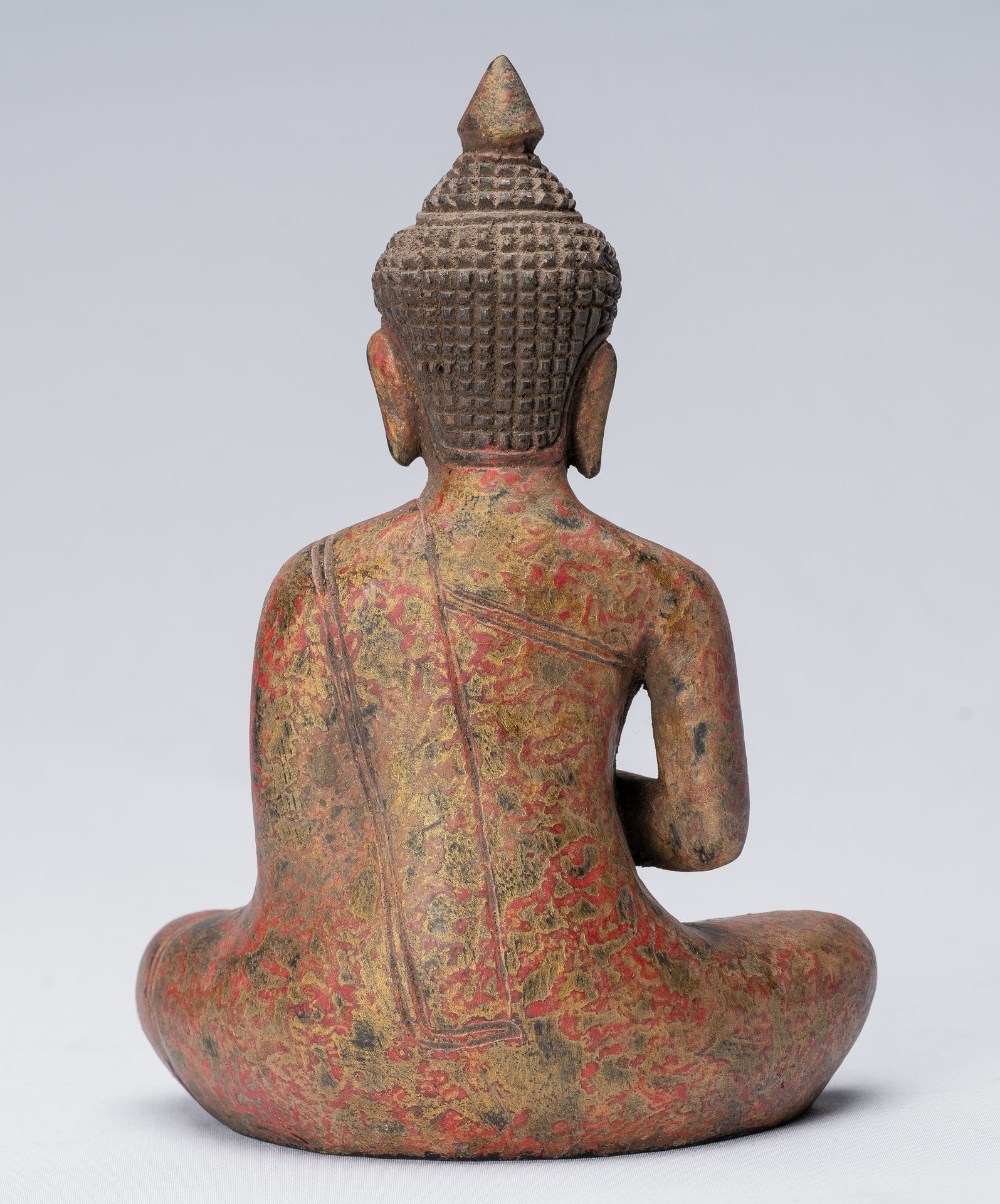 Sculpture de Bouddha – Bouddha – Statue de Bouddha assis en bois de style khmer antique, enseignement Mudra – 21 cm