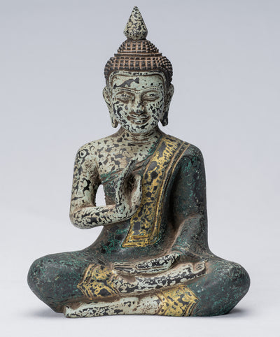 Buddha Sculpture - Buddha - Antique Khmer Style Seated Wood Buddha Statue Teaching Mudra - 21cm/8"