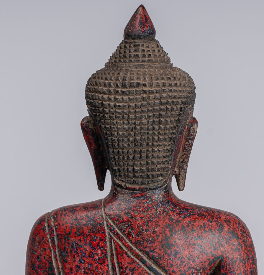 Buddha Sculpture - Antique Khmer in stile Khmer Seduto Buddha Statue Dhyana Meditazione Mudra - 33 cm/13 "