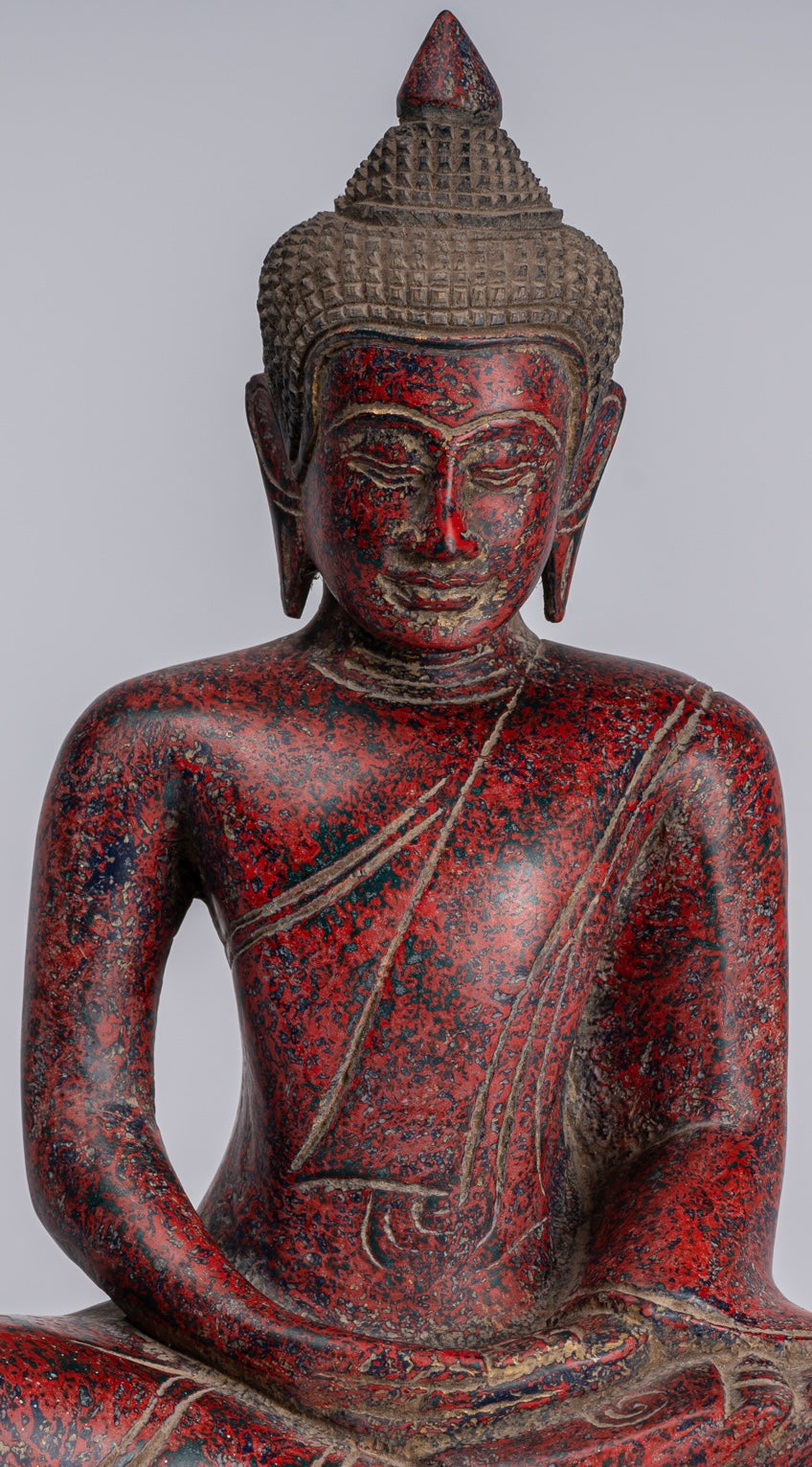 Buddha Sculpture - Antique Khmer in stile Khmer Seduto Buddha Statue Dhyana Meditazione Mudra - 33 cm/13 "