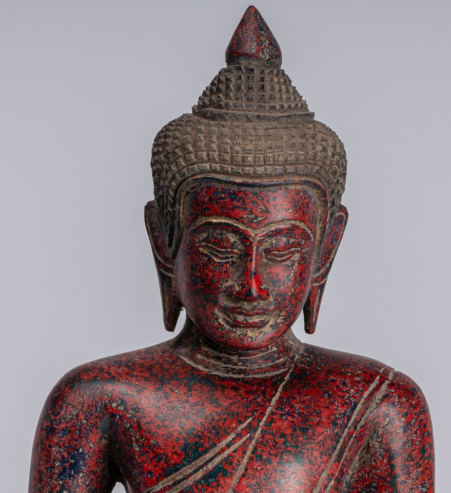 Buddha Sculpture - Antique Khmer in stile Khmer Seduto Buddha Statue Dhyana Meditazione Mudra - 33 cm/13 "