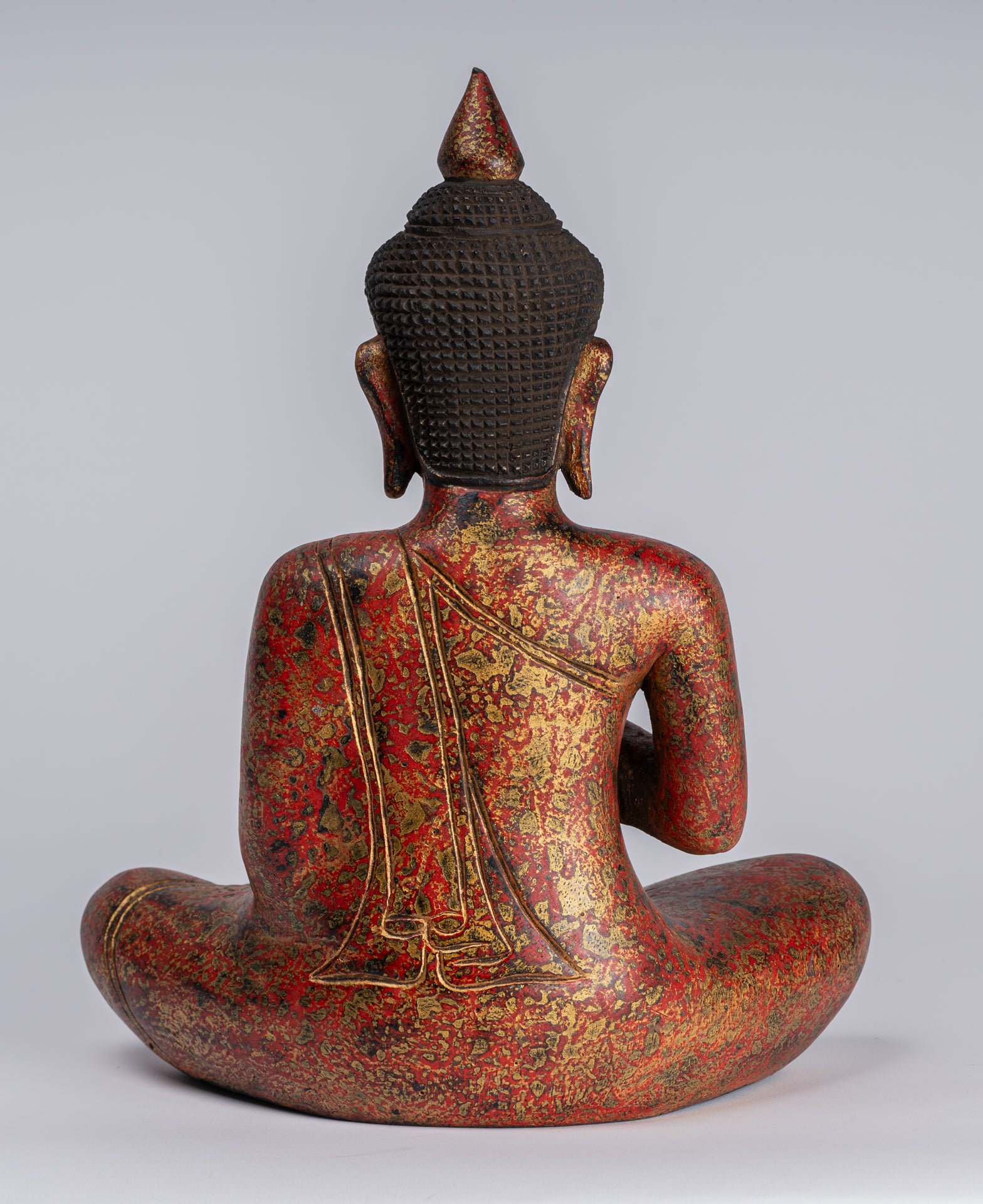 Buddha Statue - Antique Khmer Style Cambodia Seated Wood Buddha Statue Teaching Mudra - 32cm/13"