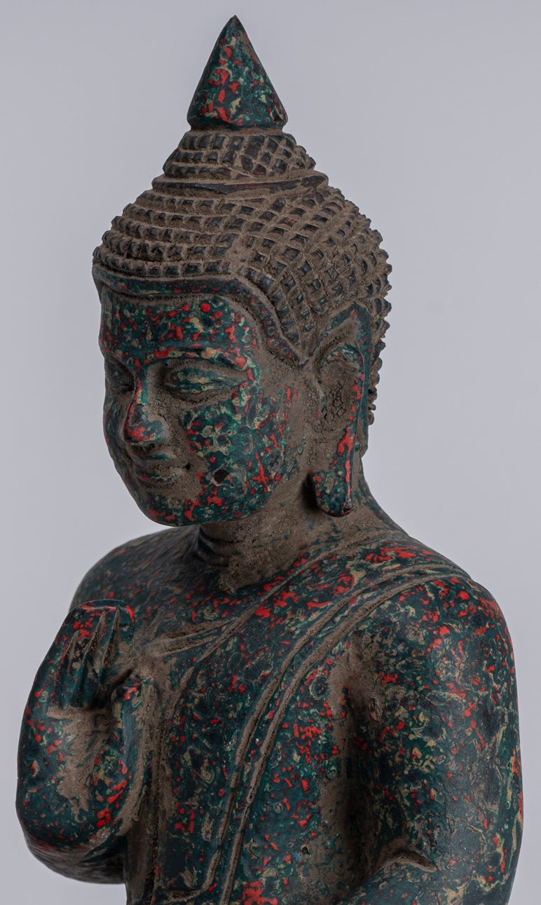 Estatua de Buda - Estatua de Buda de Madera de Madera Antigua de Camboya Camboya enseñando Mudra - 20 cm/8 "