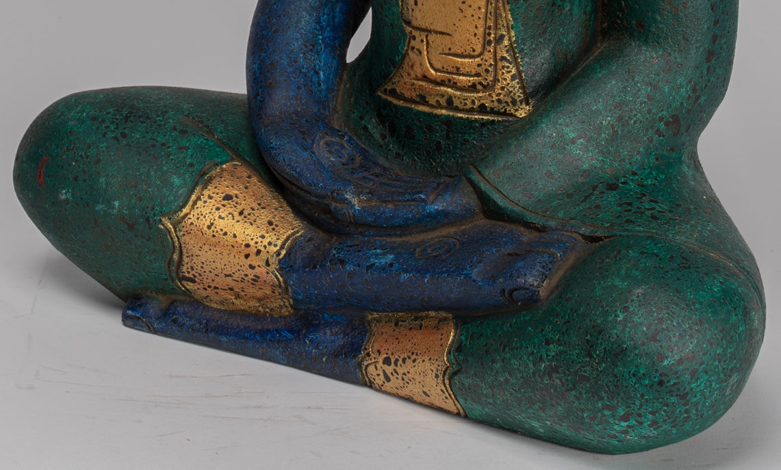 Buddha Sculpture - Antique Khmer in stile Khmer Legno Buddha Statua Dhyana Meditazione Mudra - 46 cm/18 "