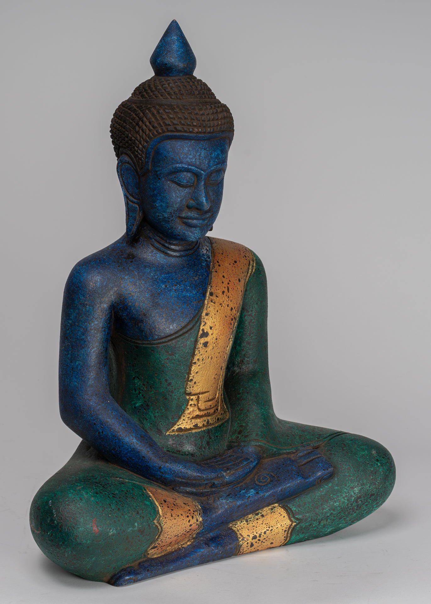 Buddha Sculpture - Antique Khmer in stile Khmer Legno Buddha Statua Dhyana Meditazione Mudra - 46 cm/18 "
