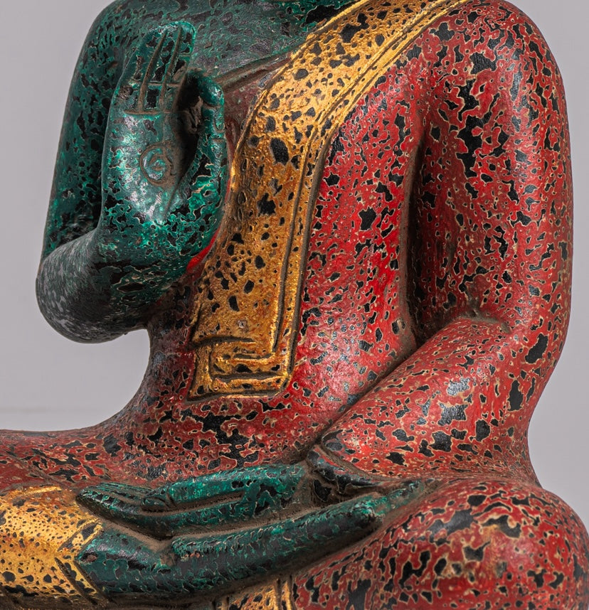 Statue di Buddha - Antique Khmer in stile Cambogia Statue Buddha seduta Insegnamento Mudra - 32 cm/13 "
