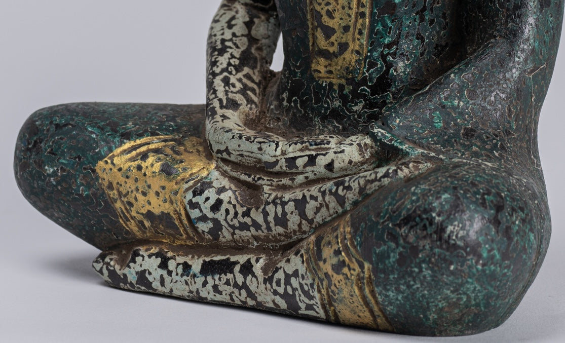 Escultura de Buda - Estatua de Buda de madera de estilo jemer antiguo Dhyana Meditation Mudra - 21 cm/8 "