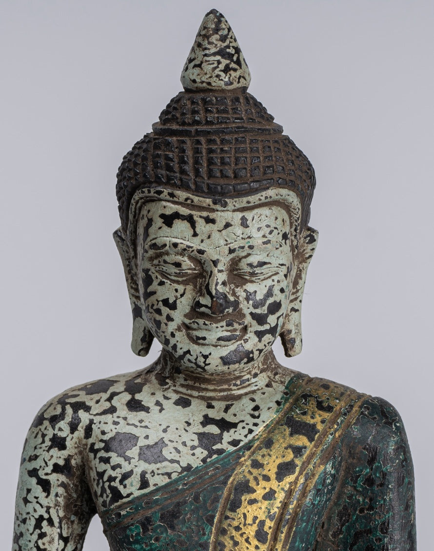 Escultura de Buda - Estatua de Buda de madera de estilo jemer antiguo Dhyana Meditation Mudra - 21 cm/8 "