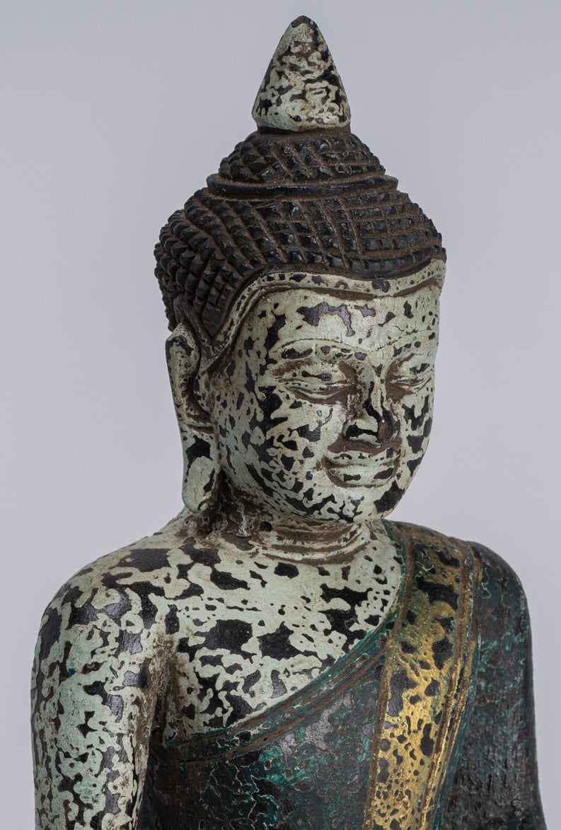 Escultura de Buda - Estatua de Buda de madera de estilo jemer antiguo Dhyana Meditation Mudra - 21 cm/8 "